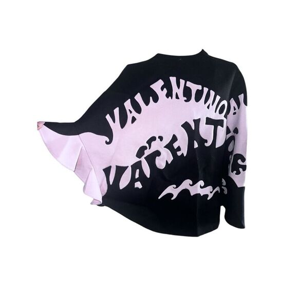 NEW WITH TAG Beautiful VALENTINO Logo Virgin Wool Blend Ruffled Cape BLACK AND P - Picture 7 of 16